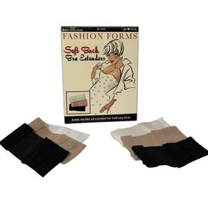 Fashion Forms Soft Back Bra Extenders 2 Hook Black White Nude 6 Pack